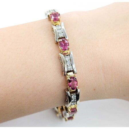 Bracelet .90ctw Round Diamonds 8.10ctw Pink Tourmaline 14ktt 7.25" 7mm 225023252
