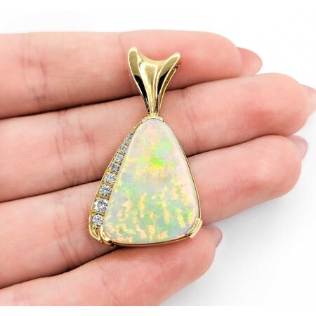 Pendant Freeform .42ctw Round Diamonds 24x18.5mm Opal 40x22mm 18ky " 225011263