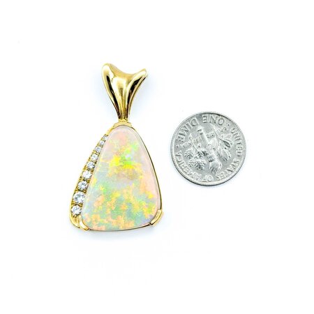 Pendant Freeform .42ctw Round Diamonds 24x18.5mm Opal 40x22mm 18ky " 225011263