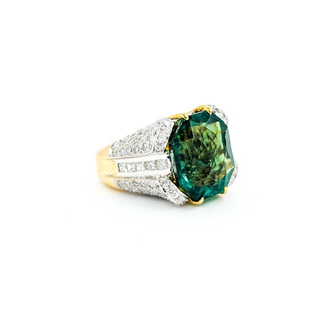 Ring 1.25ctw Round/Princess Diamond 14ct Green Fluorite 18ky 15mm Sz3.75 18.3g 225010032