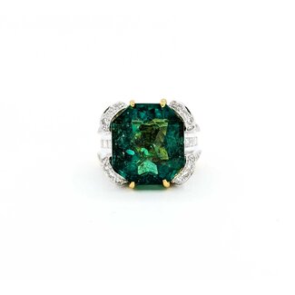 Ring 1.25ctw Round/Princess Diamond 14ct Green Fluorite 18ky 15mm Sz3.75 18.3g 225010032