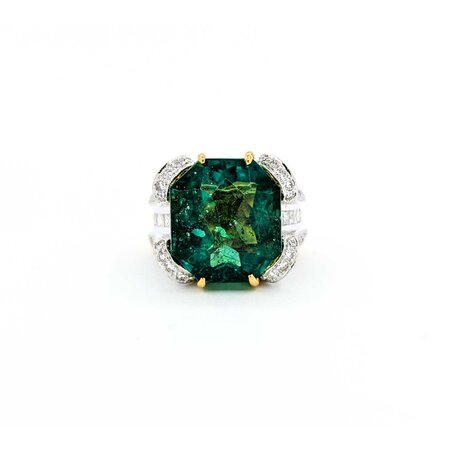 Ring 1.25ctw Round/Princess Diamond 14ct Green Fluorite 18ky 15mm Sz3.75 18.3g 225010032