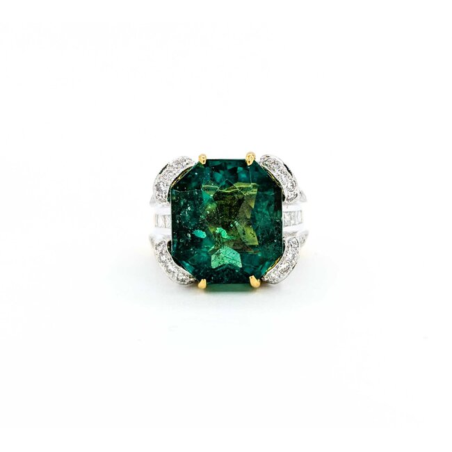 Ring 1.25ctw Round/Princess Diamond 14ct Green Fluorite 18ky 15mm Sz3.75 18.3g 225010032