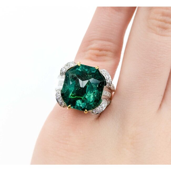 Ring 1.25ctw Round/Princess Diamond 14ct Green Fluorite 18ky 15mm Sz3.75 18.3g 225010032