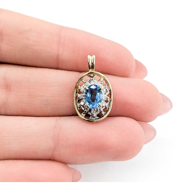 Pendant .06ctw Round Diamonds 1.00ct Topaz 20x12mm 14ky " 225011259