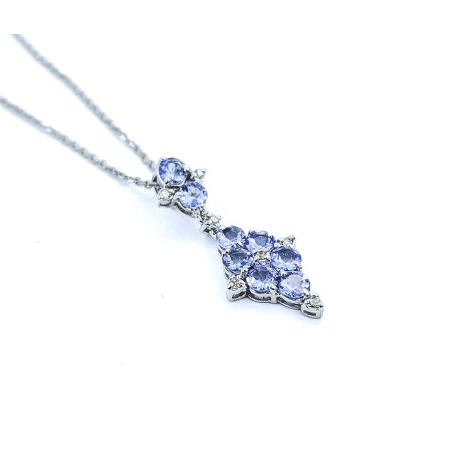 Pendant Dangle W/Chain .04ctw Round Diamonds .96ctw Tanzanite 24x10mm 14kw 18" 225011256