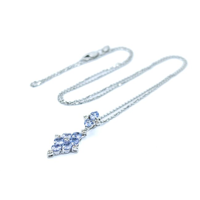Pendant Dangle W/Chain .04ctw Round Diamonds .96ctw Tanzanite 24x10mm 14kw 18" 225011256