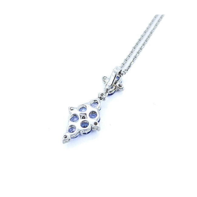 Pendant Dangle W/Chain .04ctw Round Diamonds .96ctw Tanzanite 24x10mm 14kw 18" 225011256
