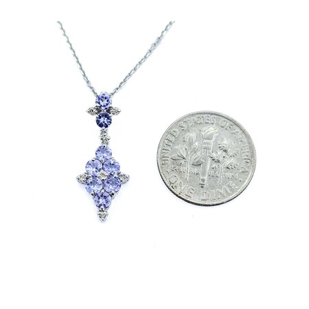 Pendant Dangle W/Chain .04ctw Round Diamonds .96ctw Tanzanite 24x10mm 14kw 18" 225011256