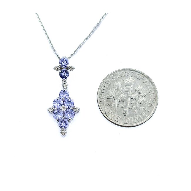 Pendant Dangle W/Chain .04ctw Round Diamonds .96ctw Tanzanite 24x10mm 14kw 18" 225011256