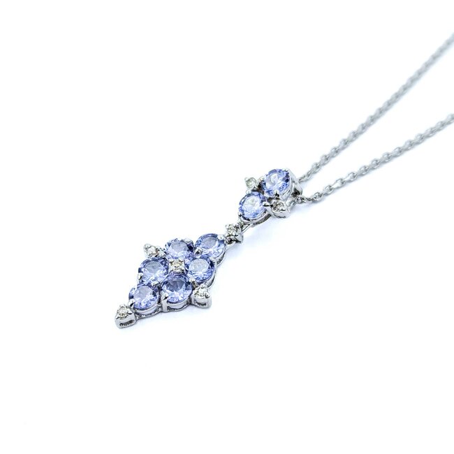 Pendant Dangle W/Chain .04ctw Round Diamonds .96ctw Tanzanite 24x10mm 14kw 18" 225011256