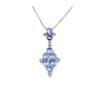 Pendant Dangle W/Chain .04ctw Round Diamonds .96ctw Tanzanite 24x10mm 14kw 18" 225011256