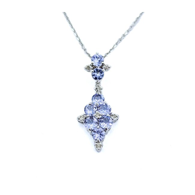 Pendant Dangle W/Chain .04ctw Round Diamonds .96ctw Tanzanite 24x10mm 14kw 18" 225011256