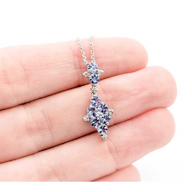 Pendant Dangle W/Chain .04ctw Round Diamonds .96ctw Tanzanite 24x10mm 14kw 18" 225011256