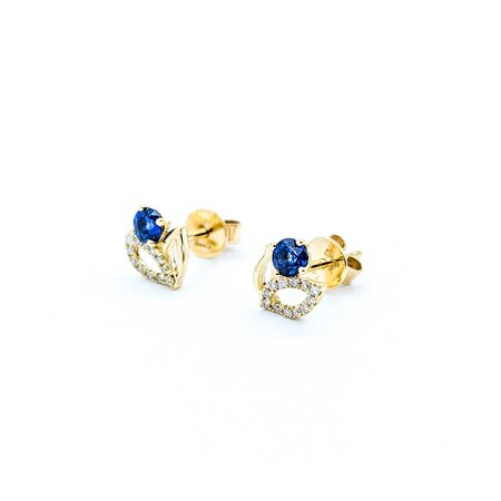 Earrings Floral .10ctw Round Diamonds Friction Back .45ctw Sapphire 8.5x7.5mm 14ky 225014155