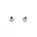  Earrings Floral .10ctw Round Diamonds Friction Back .45ctw Sapphire 8.5x7.5mm 14ky 225014155