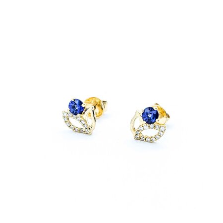 Earrings Floral .10ctw Round Diamonds Friction Back .45ctw Sapphire 8.5x7.5mm 14ky 225014155