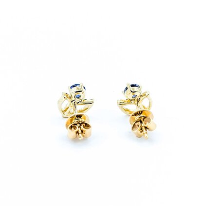 Earrings Floral .10ctw Round Diamonds Friction Back .45ctw Sapphire 8.5x7.5mm 14ky 225014155