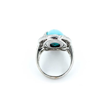 Ring Wave .50ctw Round Diamond 10ct Turquoise 18kw 22.5mm Sz5 10.1g 225010031