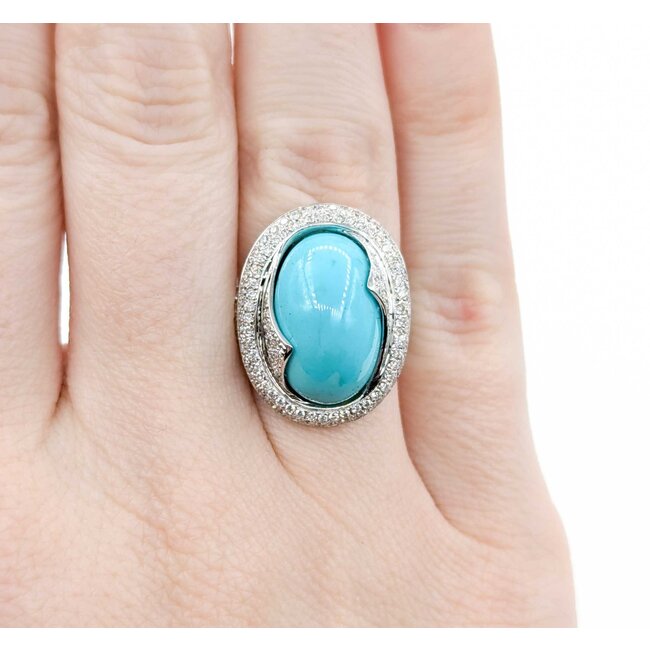 Ring Wave .50ctw Round Diamond 10ct Turquoise 18kw 22.5mm Sz5 10.1g 225010031