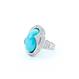 Ring Wave .50ctw Round Diamond 10ct Turquoise 18kw 22.5mm Sz5 10.1g 225010031