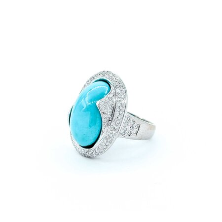 Ring Wave .50ctw Round Diamond 10ct Turquoise 18kw 22.5mm Sz5 10.1g 225010031