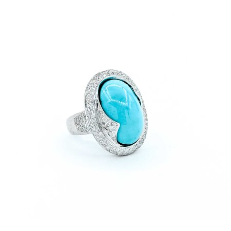 Ring Wave .50ctw Round Diamond 10ct Turquoise 18kw 22.5mm Sz5 10.1g 225010031