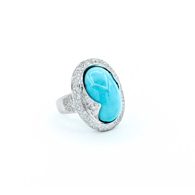 Ring Wave .50ctw Round Diamond 10ct Turquoise 18kw 22.5mm Sz5 10.1g 225010031
