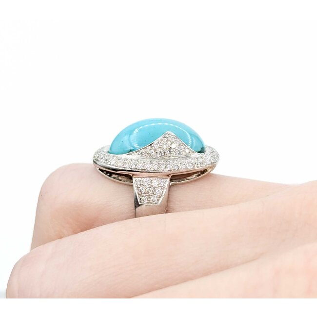 Ring Wave .50ctw Round Diamond 10ct Turquoise 18kw 22.5mm Sz5 10.1g 225010031
