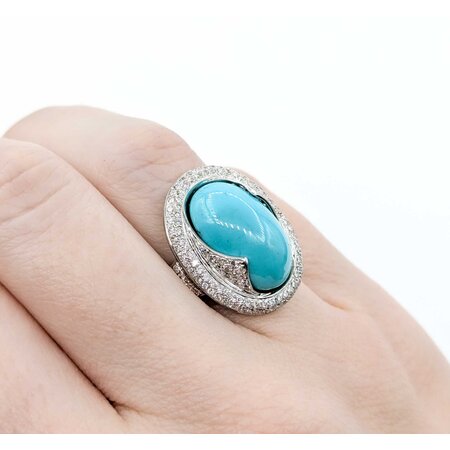 Ring Wave .50ctw Round Diamond 10ct Turquoise 18kw 22.5mm Sz5 10.1g 225010031