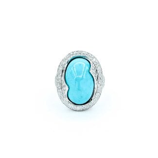 Ring Wave .50ctw Round Diamond 10ct Turquoise 18kw 22.5mm Sz5 10.1g 225010031
