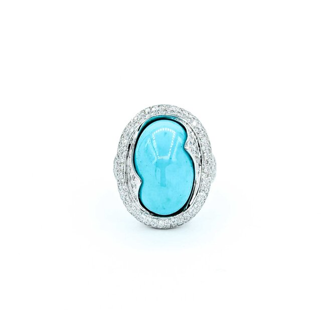 Ring Wave .50ctw Round Diamond 10ct Turquoise 18kw 22.5mm Sz5 10.1g 225010031