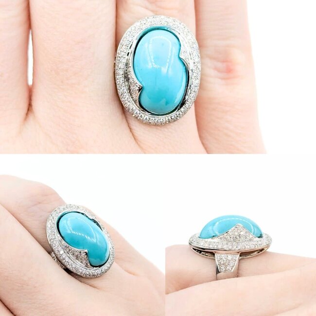 Ring Wave .50ctw Round Diamond 10ct Turquoise 18kw 22.5mm Sz5 10.1g 225010031