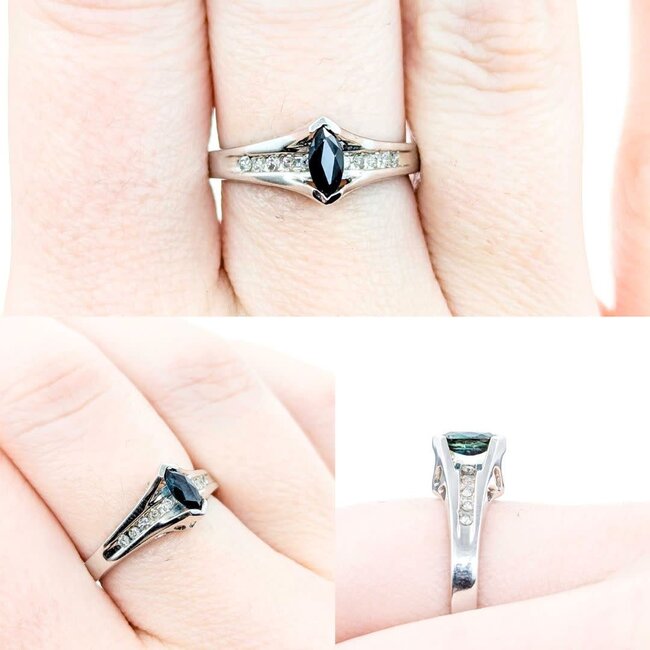 Ring .05ctw Single Cut Diamonds .32ct Sapphire 10kw sz7 225010168