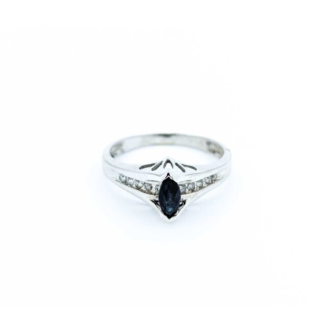Ring .05ctw Single Cut Diamonds .32ct Sapphire 10kw sz7 225010168