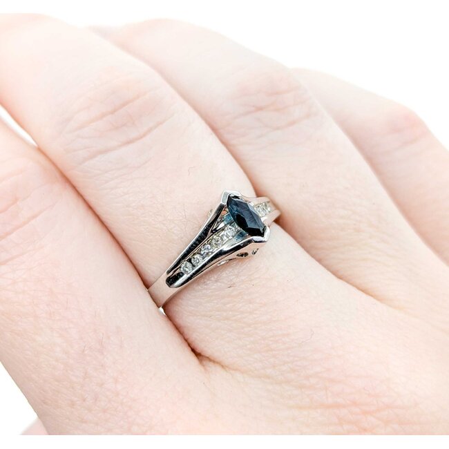 Ring .05ctw Single Cut Diamonds .32ct Sapphire 10kw sz7 225010168