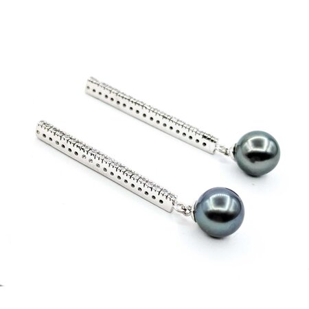 Earrings Dangle .40ctw Round Diamonds Friction Back 9.4mm Tahitian Pearl 48x9.4mm 14kw 225014159