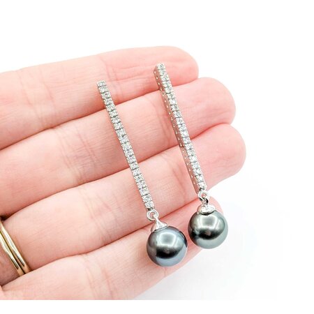 Earrings Dangle .40ctw Round Diamonds Friction Back 9.4mm Tahitian Pearl 48x9.4mm 14kw 225014159