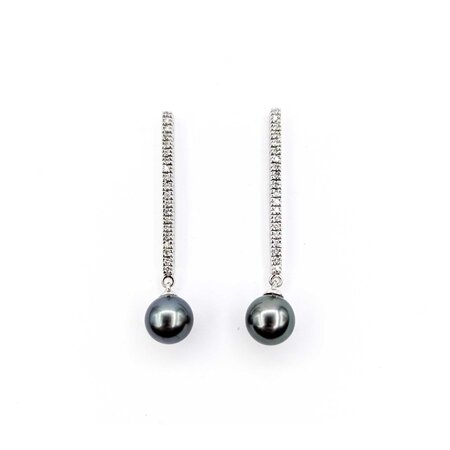 Earrings Dangle .40ctw Round Diamonds Friction Back 9.4mm Tahitian Pearl 48x9.4mm 14kw 225014159