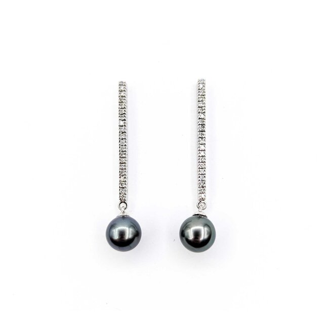 Earrings Dangle .40ctw Round Diamonds Friction Back 9.4mm Tahitian Pearl 48x9.4mm 14kw 225014159