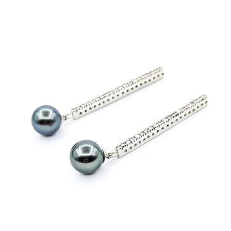 Earrings Dangle .40ctw Round Diamonds Friction Back 9.4mm Tahitian Pearl 48x9.4mm 14kw 225014159