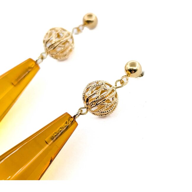 Earrings Dangle Friction Back 25x10 Amber 43.5x10mm 14ky 225014157