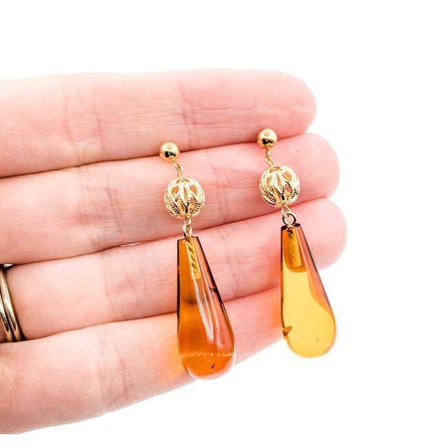 Earrings Dangle Friction Back 25x10 Amber 43.5x10mm 14ky 225014157