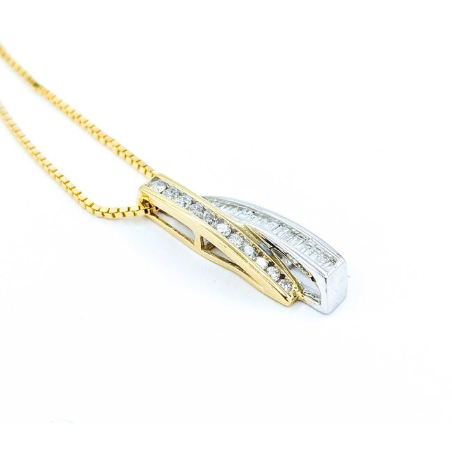 Pendant W/Box Chain .66ctw Round/Baguette Diamond 14ktt 24.5x6.5mm 18" 5.8g 225010029
