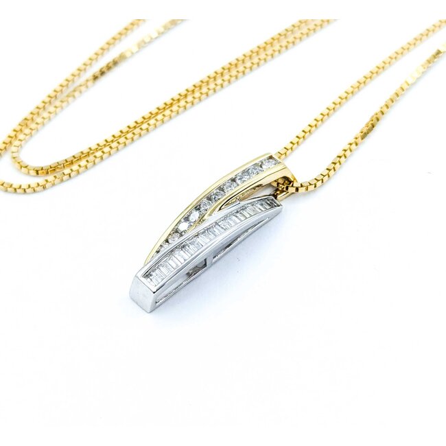 Pendant W/Box Chain .66ctw Round/Baguette Diamond 14ktt 24.5x6.5mm 18" 5.8g 225010029