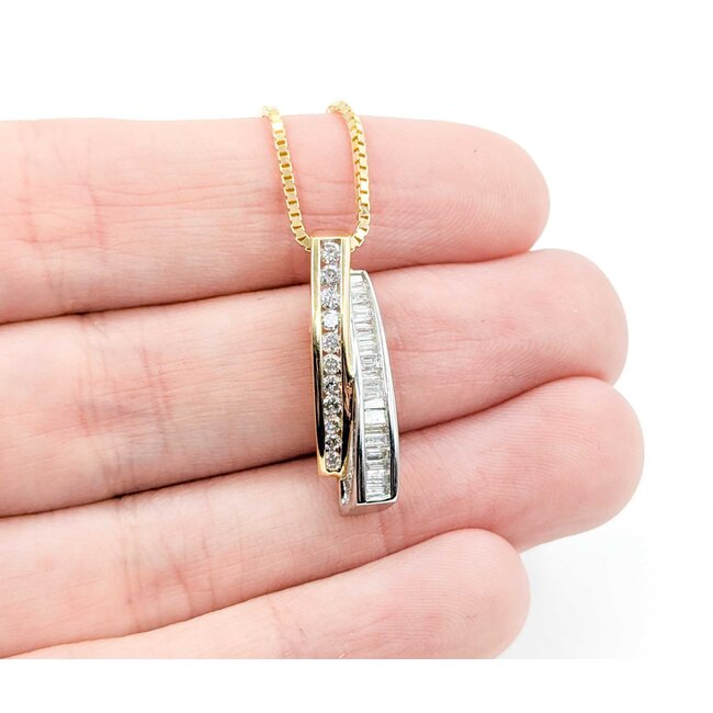 Pendant W/Box Chain .66ctw Round/Baguette Diamond 14ktt 24.5x6.5mm 18" 5.8g 225010029