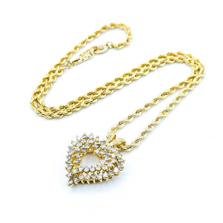 Pendant Heart W/Rope Chain 1.50ctw Round Diamond 14ky 30x24.5mm 16" 16.3g 225010028