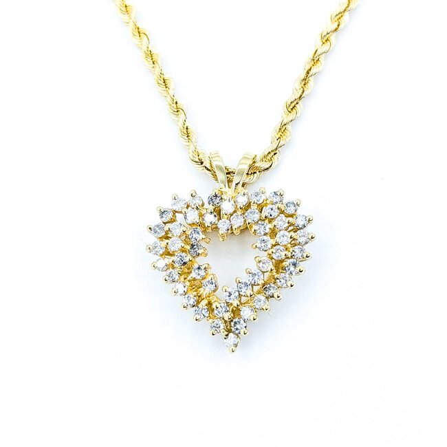 Pendant Heart W/Rope Chain 1.50ctw Round Diamond 14ky 30x24.5mm 16" 16.3g 225010028