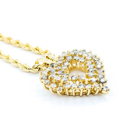 Pendant Heart W/Rope Chain 1.50ctw Round Diamond 14ky 30x24.5mm 16" 16.3g 225010028