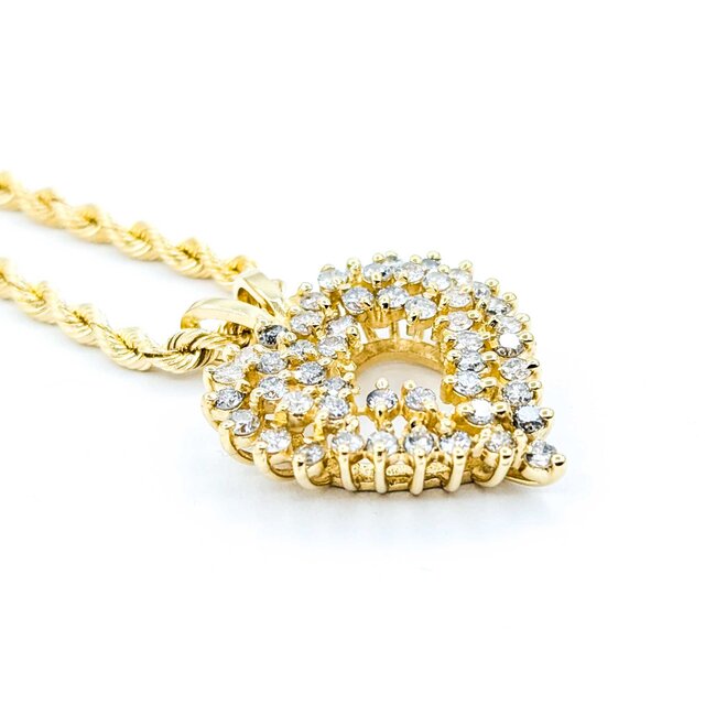 Pendant Heart W/Rope Chain 1.50ctw Round Diamond 14ky 30x24.5mm 16" 16.3g 225010028